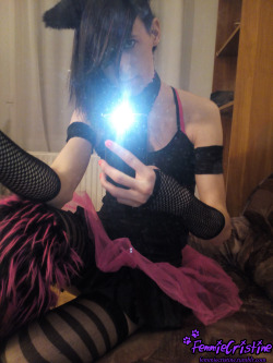 Mirror selfie in my new industrial pink &amp; black dance wear outfit ^_^ More pics coming soon x3