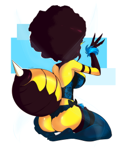 holystarsandgarters:  DATASS.png  Queenie just makes me want to write about hot bee girls&hellip;I'm supposed to be finishing my first sci-fi story and go on break so I don&rsquo;t burn out. But Tumblr just keeps throwing new ideas at me.  -_-