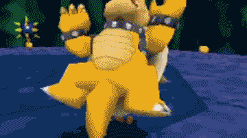 suppermariobroth:In Super Mario 64 DS, the speed with which Bowser can be spun around by his tail is limited to 1 full rotation in 16 frames. If the game’s code is modified to allow him to be spun faster, it is revealed that doing so will cause him