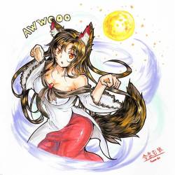 freezeex:  Hand drawn a cute wolf girl from touhou, kagerou such qt :3   http://www.pixiv.net/member_illust.php?mode=medium&amp;illust_id=55489249 