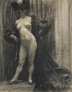 thunderstruck9:  František Kupka (Czech, 1871-1957), Femme dénudée dans un intérieur [Naked woman in an interior]. Charcoal and chalk on paper, 58.7 x 47.1 cm.
