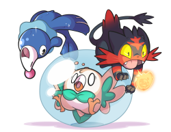 tootsoup:  ALOLA STARTERS I’m super happy with these starters!!  All three have super cute designs and personality!  :*・°☆ (was initially a rowlett fan but popplio has grown on me WHOOPS) 