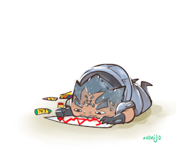 bittersweetbumblebee:  I keep imagining a very tired Shepard giving Grunt crayons to keep him entertained. At least until his big boy mission. 