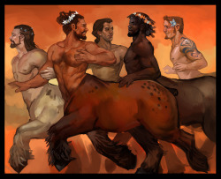 juliedillon:  Just a semi-finished sketch of some frolicking beefy centaur dudes, inspired by draft horses . :B  
