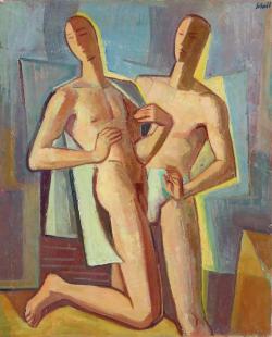 gay-erotic-art-fan:  terminusantequem:Hans Scheil (German, 1896-1988), Zwei Akte, 1960. Oil on canvas, 80.50 x 65.00 cm Homoerotic art