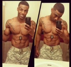 creativelycosmic:  Sexy Army nigga. I have his nudes (he is blessed), might post em. Lol Reblog, reblog REBLOG!  #Goodmorning #SWOLE #SELFIE #BLACKMAN #blackmuscle #bigarms #pump #flex #sixpack #muscle #musclemodel #bodybuilder #bodybuilderLIFE #gymLIFE