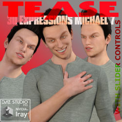 Some more fantastic facial expressions available now by farconville.  Tease  Expressions for Michael 7 and Genesis 3 Male is comprised of 30 custom  facial expressions with control sliders for subtle expression control.  Play with the expressions or apply