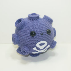 hamzahsheraz:   heartstringcrochet:  #109 Koffing, the Poison Gas Pokémon.  Now available and READY TO SHIP! https://www.etsy.com/listing/204514338/koffing-made-to-order I gave this chubby guy two gas craters to look like his hands. :}  Someone buy