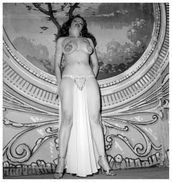 Tempest Storm Vintage 50’s-era photo taken on stage at the &lsquo;FOLLIES Theatre&rsquo; in Los Angeles, California..