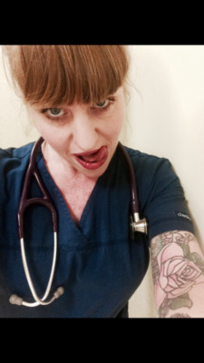 sexonshift:  Hot nurse bored at work! #submission #sexynurse #scrubs  Damn , got the look this nurse gets what she wants 