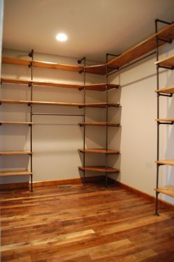 sweetestesthome:  Industrial look shelving for closet using pipe .