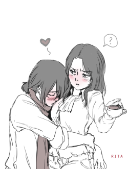 ritasamaa:  RIVAMIKA WEEK 5.6 - Nutty   Slang. silly or ridiculous: a nutty suggestion. eccentric; queer. insane. very or excessively interested, excited, or the likeRivamika with switched genders.Male!Mikasa had too much wine :)