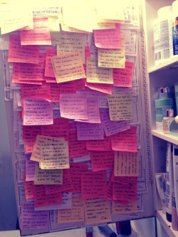 cuckingcherry:  vaginaandmagirl:  tjatkin:  capecodprep:  memoriesandoldlace:  I found this in my boyfriend’s parents bathroom. Layers upon layers of love notes reminding his wife of his love and affection for her. Daily reminders of how thankful he
