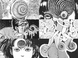 manga-edits-deactivated20140114: “The “spiral pattern” is not normally associated with horror fiction. Usually spiral patterns mark character’s cheeks in Japanese comedy cartoons, representing an effect of warmth. However, I thought it could be