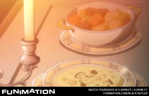 blackbutlerofficial:  Creamy Three-Mushroom Risotto and Pork and Wine Pot-au-Feu In Black Butler – Book of Circus Episode 7, Sebastian serves his master Ciel a delectable meal in bed of Creamy Three-Mushroom Risotto, as well as a dish of Pork and Wine
