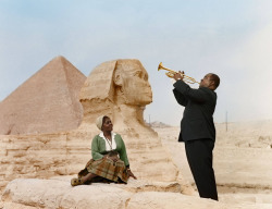kruled:  Louis Armstrong plays to his wife, Lucille, in Cairo, Egypt, 1961.