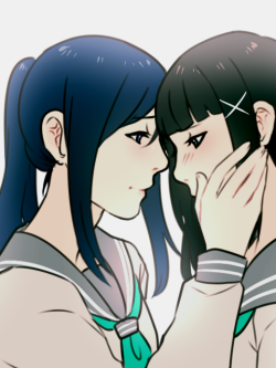 gayidolanimetrash:  “I’m back.”They haven’t even interacted in the anime yet aside from Dia gayly placing her hand on top of Kanan’s in the ED but I ship it.