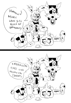 catscater51:  biteydrawsthings:that freddy has the most beautiful voice u think springtrap ever gets a little lonely hanging out with the hollow corpses of long dead animatronics   Now i can hear travellertalks&rsquo; voice with this pic X3