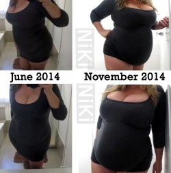 gaining-ni-ki:  Here are some comparisons photos from June and November wearing the same dress . November photos taken today. 