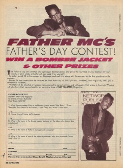 Father MC&rsquo;s Father&rsquo;s Day Contest [Rap Masters Magazine] (1991) (via genevanheathen)    