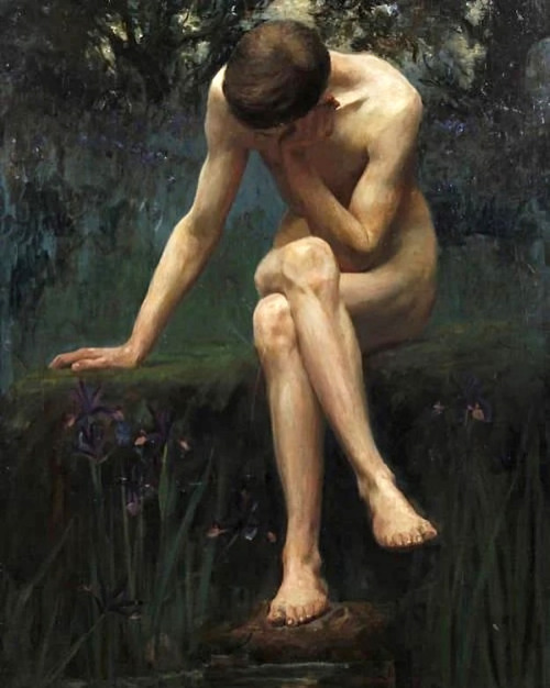 pookiestheone:  George Edmund Butler (1872-1936) Narcissus seated by a poolside