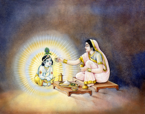 hinducosmos:Mother Yashoda Feeding Lord Krishna (via Twitter: Gita Press, Gorakhpur, India)