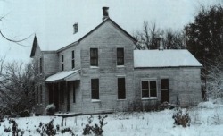 congenitaldisease:  When police arrived at Ed Gein’s farmhouse to question him about Mrs. Worden’s whereabouts, they came upon the body of the fifty-eight-year-old grandmother in the summer kitchen behind the house. Hanging by her heels from a pulley,