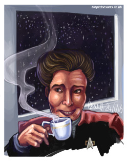 torpedoesarts:  The Janeway + coffee picture from this post! More Trek stuff. 