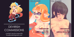 NOVEMBER COMMISSIONS OPEN!!!Finally! after several months my commissions are open again! The service also includes the following prices and services:Aditional Faceless Characters: 10 USD (Cell-shaded)  20 USD (Full-shaded) Complex Background:  40 USDVaria