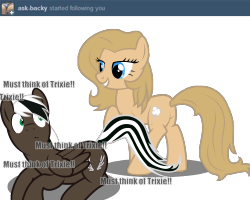 ask-that-brown-pony:  Holy crap I exploded twice when I saw that, in case you don’t know her, which is reeeeeeallly hard there you go http://ask-backy.tumblr.com/  Backy is following my Buddy XD