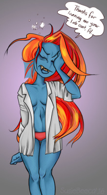 Hungover Undyne! (Not pictured: Alphys busting a blood vessel). Edited because I fixed a fuck-up. No one will ever know!A less SFW version under the cut&hellip;  What would she be like as a drunk?  