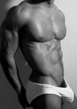 supervillainl:  Hot muscle torso with a bulge stretching dick.