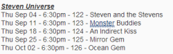 Steven Universe September schedule