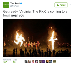 thatprettymvthafvcka: nevaehtyler:  When did the KKK leave VA in the first place? 🤔  Right. They’re still fucking here. That alt-right dude lives right up in Alexandria. 