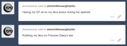 atomictikisnaughtybits:  shaxbert:  atomictikisnaughtybits:  4 versions 4 U I too, would like to kiss some sweet princess ass, I threw in some panties / garters because that’s what I like. Anon 1 your girlfriend is now Princess Daisy, there’s nothin’