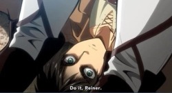 amazingalphonse:  levioui:  someone who hasn’t watched attack on titan explain this  The raccoon contortionist man wants Reiner (supposedly another raccoon contortionist man) to copy his mad skills or else he’s kicked off the contortionist team. From