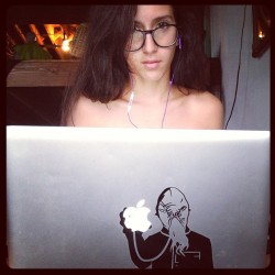 heyitsapril:  DJ Hot Tits making a playlist for my guest set at The Roxy tonight for @grimygoods! Come out &amp; dance with me! http://grimygoods.com/2013/07/24/grimy-goods-presents-the-dead-ships-death-hymn-number-9-death-valley-girls-at-the-roxy-aug-7/
