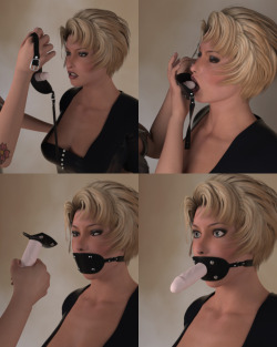Keep V4 quiet with this cock gag. The inner dildo ensures quiet from her  and the outer dildo provides pleasure for her owner. The outer parts  can be hidden to provide just a simple cock gag. Also included is a 2nd, rigged figure designed to be used