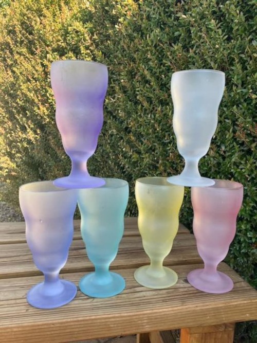 figdays:    Frosted Satin Mixed Colored Pastel Smoothie Glasses //  ValleyVintagelv  