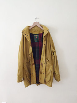 parsimoniaclothes:  vintage gap mustard yellow jacket with plaid lining