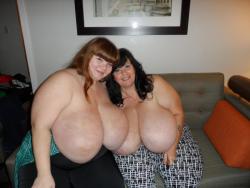 7yo1lo3:  nobreasttoobig:  Nope, not too big at all!  Two sexy ladies with huge knockers