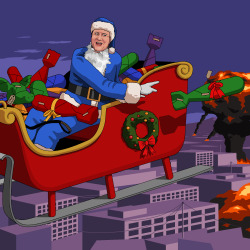 eljackinton:  jimllpaintit:  Please paint David Cameron dressed as Santa flying over Syria in his magical sleigh spreading Christmas cheer to the people of Syria by dropping suspiciously bomb-shaped presents. Thanks, Stuart Howard   Fucking brutal.