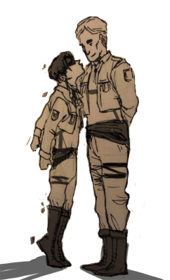 jen-suis:   &ldquo;ja ci kurwa dam hop&rdquo;  so mar wanted “LEVI ON HIS TIPTOES TRYING TO SMOOCH ERWIN BUT ERWIN JOKINGLY RAISES ON HIS OWN TIPTOES UPSETTING LEVI ” so um who am i to deny old men yaoi to mar