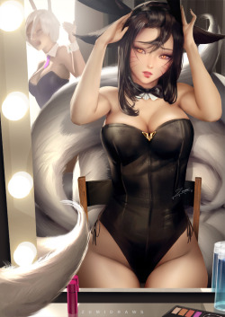 zumidraws:  My drawing for easter, Bunny Ahri having problems putting on bunny earsXD  High-res version, nude version, video process and other goodies on Patreon: https://www.patreon.com/zumi   