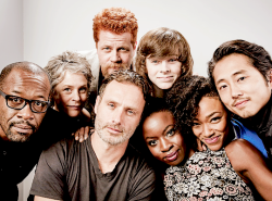 lydiastilinski:    Lennie James, Melissa McBride, Andrew Lincoln, Michael Cudlitz, Chandler Riggs, Danai Gurira, Sonequa Martin-Green, and Steven Yeun of ‘The Walking Dead’ pose for a portrait at the Getty Images Portrait Studio Powered By Samsung