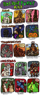 dobescrusher:  Holidays on furry art sites are extra fun because they always bring certain types of seasonal furry porn. Here are some types you might see! Also, might have to fullview. 
