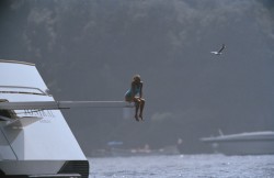  Iconic image of Princess Diana on a yacht in Portofino, Italy, in August 1997 
