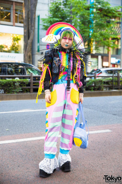 tokyo-fashion:  Japanese fashion college student Sakuran - one of the most experimental of this generation of Harajuku kids - on the street in Harajuku wearing an avant-garde look featuring mostly handmade fashion along with vintage items, Hayatochiri,