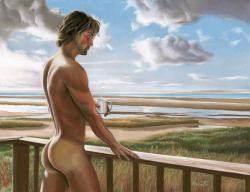 gay-erotic-art:  men-in-art:  My Morning SunMichael Breyette2010   Autumn has arrived and we say goodbye to summer and all that comes with it. Many gay artists, photographers and painters, use the beach as their setting to great effect. For the next few