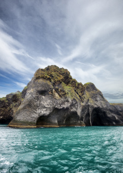 icelandicphoto:  Rocks can have many unusual formations. Like this one, that looks like a huge, old elephant. If you visit the Westman Islands, few miles off the south coast of Iceland you can sail around the biggest one, called Heimaey, where you will